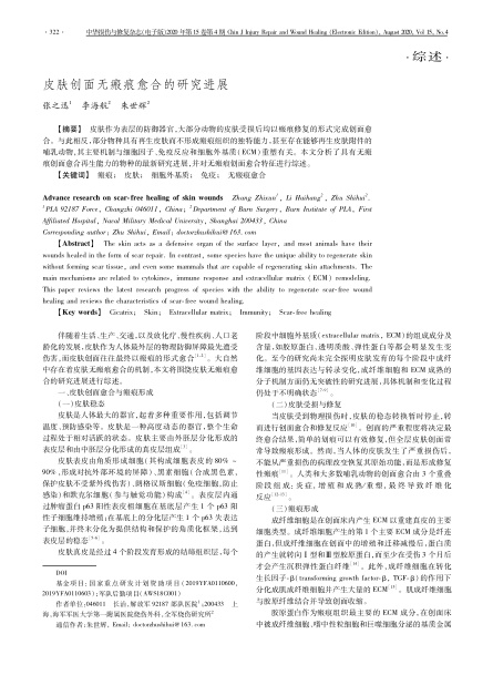 2020 综述，《中华损伤与修复杂志（电子版）》皮肤创面无：塾系难芯拷